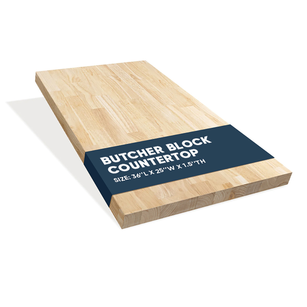 48_L x 25_W x 1.5_TH Hevea Solid Wood Butcher Block Countertop, Butcher Block Table Top for DIY Kitchen Countertop
