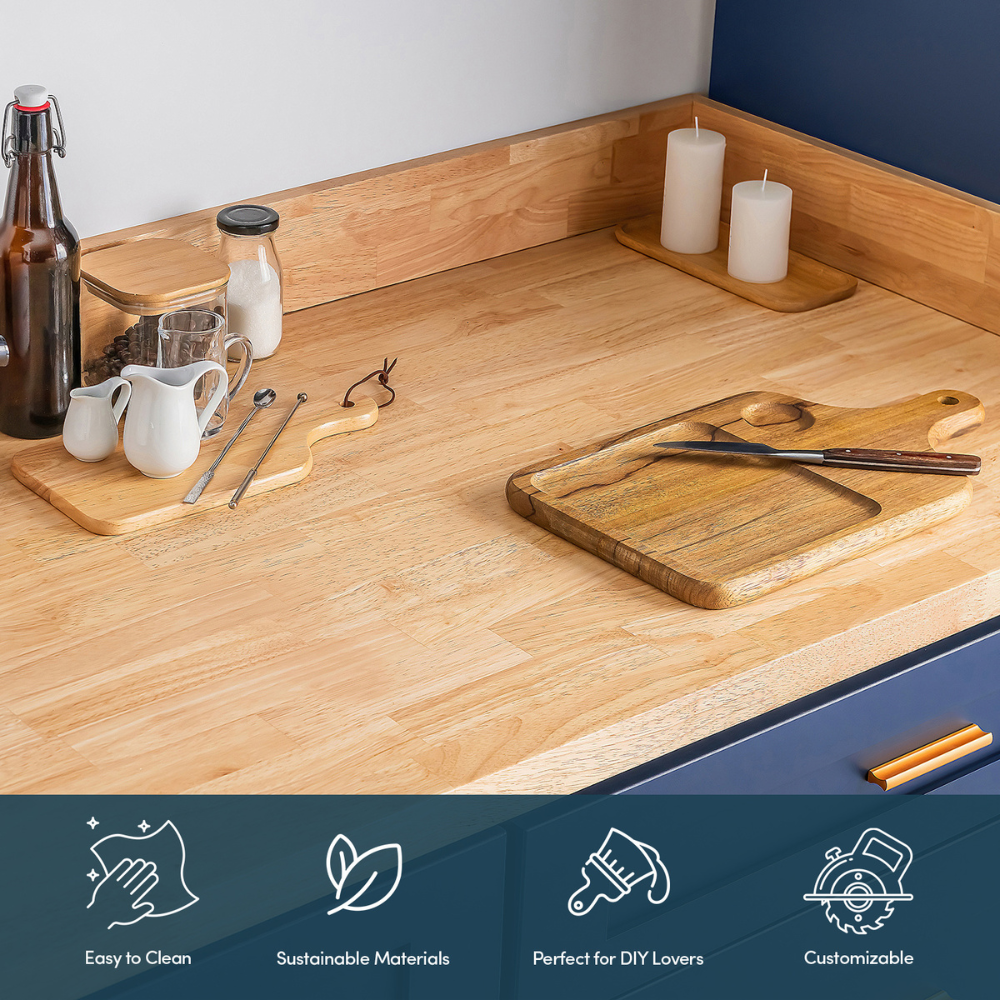 WoodFloorish Hevea Solid Wood Butcher Block Countertop, Unfinished Butcher Block Table Top for DIY Washer Dryer/Island/Kitchen Countertop, 36" L x 25" W x 1.5" Th - Image 3