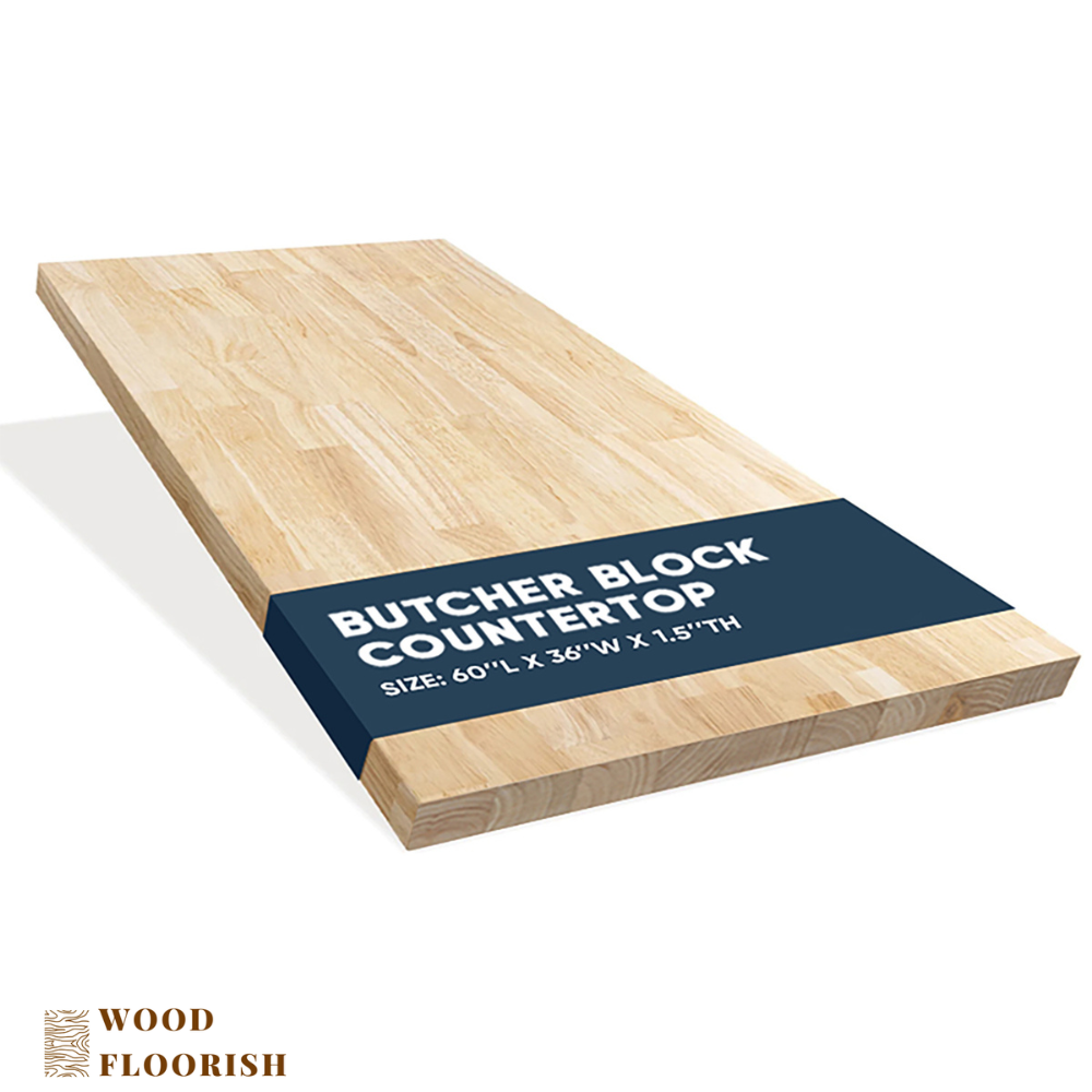 WoodFloorish Hevea Solid Wood Butcher Block Countertop, Unfinished Butcher Block Table Top for DIY Washer Dryer/Island/Kitchen Countertop, 60" L x 36" W x 1.5" Th